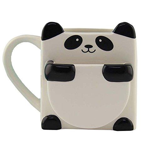 Ceramic Panda Bear Hug Coffee Cup Mug w/ Cookie/ Biscuit Holder Pocket Pouch 