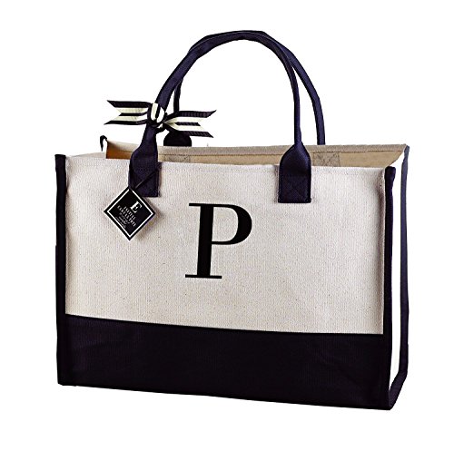 Mud Pie 501115 Initial Canvas Tote | ThatSweetGift