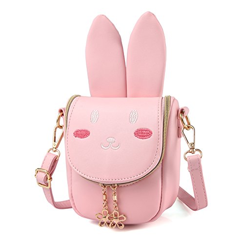 pink Pinky Family Cute Cat Ear Kids Handbags Candy Color Crossbody Bags PU Leather Shoulder Bags