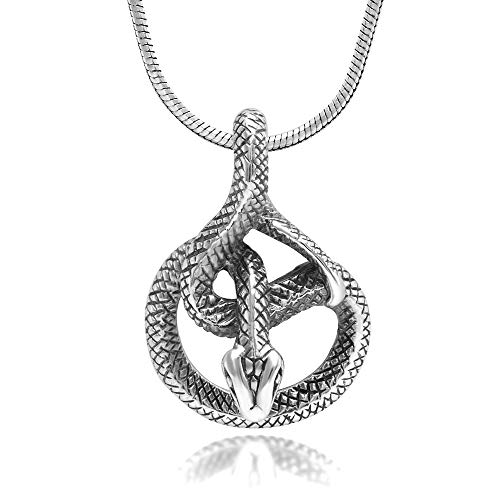 Solid 925 Sterling Silver Large Snake Pendant Necklace Charm Chain with 4 Names 18 Width = 34mm 