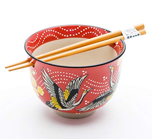 Pink Hinomaru Collection Cute Cats Japanese Ramen Udon Noodle Bowl with Chopsticks Gift Set 5 Inch Diameter Happy Smiley Cat 