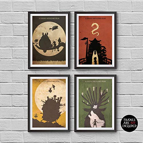 Miyazaki Movie Posters FRAMED Options A4 Size Great Anime Films Wall Art Prints