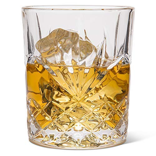 Diamond Cut Design 10 Oz Old Fashioned Lead Free Crystal Glass Whiskey Tumblers for Whisky Bourbon Scotch or Rum Whiskey Glass Set of 2 packaged in a Spectacular Gift Box by Regal Trunk & Co 