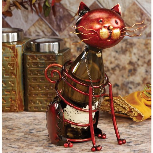 Deco Flair Cat Figurine Metal Wine Bottle Holder 